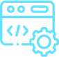 This icon shows a code window with a gear, for integration.