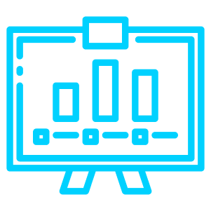 This icon shows a presentation board with a bar chart.