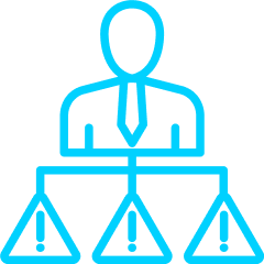 This icon shows a person above three warning signs.