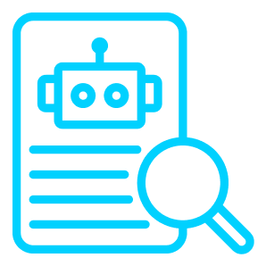 This icon shows a document with a robot and a magnifying glass.