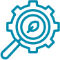 This icon shows a magnifying glass over a gear.