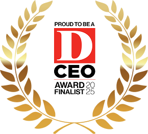 D CEO Award Finalist 2025 badge with laurel wreath