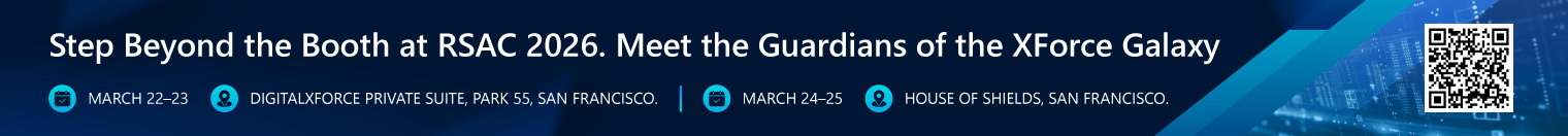 This banner strip invites visitors to meet DigitalXForce at RSAC 2026 in San Francisco.